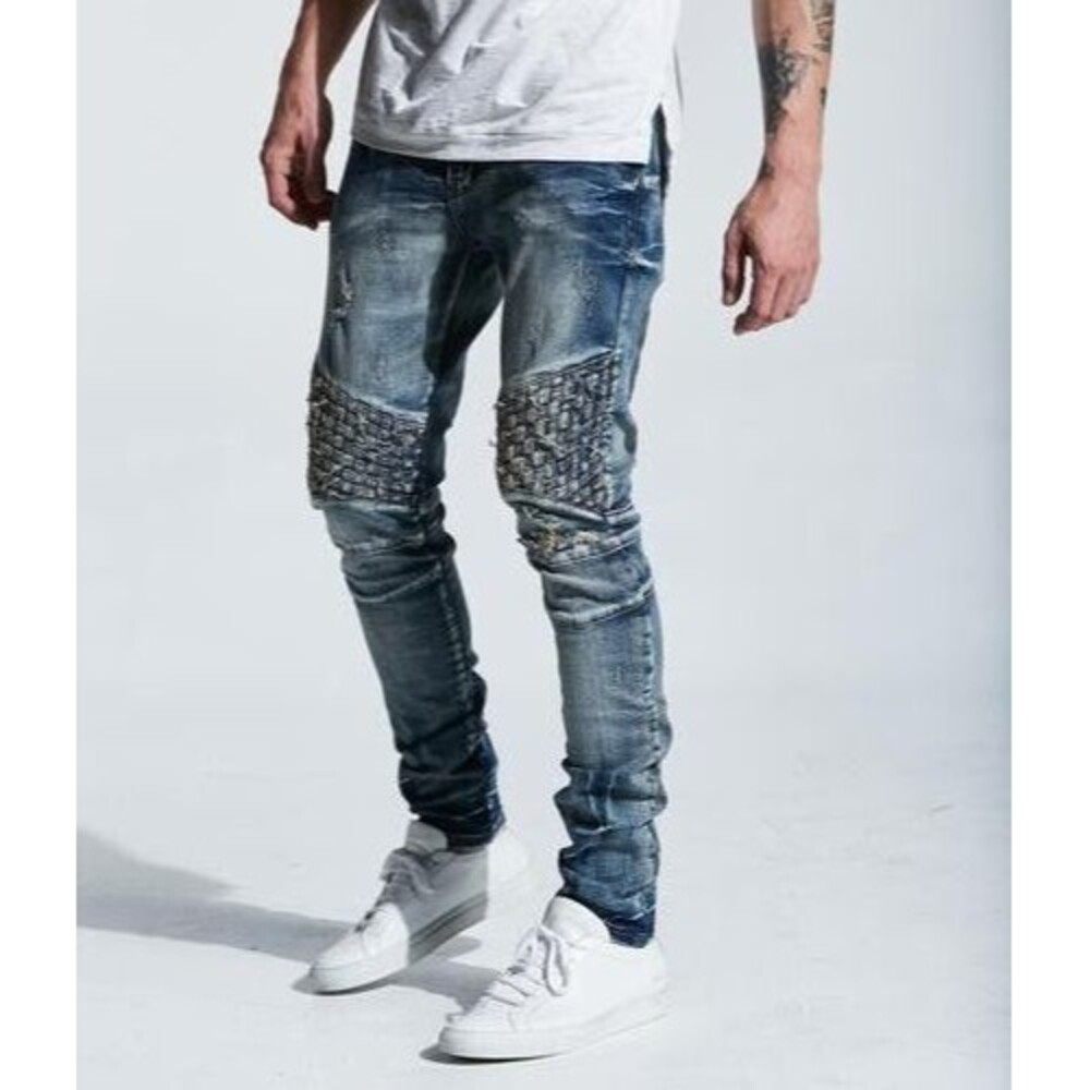 NEW Embellish NYC Distressed Turkish Biker Denim Jeans Blue Mens Size 42